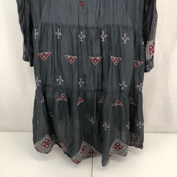 Johnny Was 3J Workshop Gray Embroidered Silk Womens Medium Boho Peasant Dress M - Picture 16 of 16